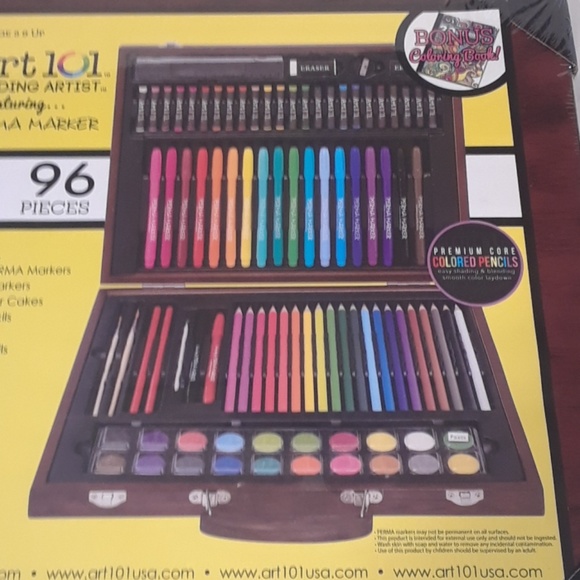 Art 101 96 piece Art Kit in Wooden Carrying case - Picture 5 of 6